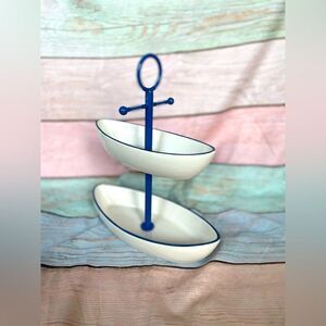2 Tiered Boat & Anchor Tray Blue& White Nautical Decorative Table Decor …